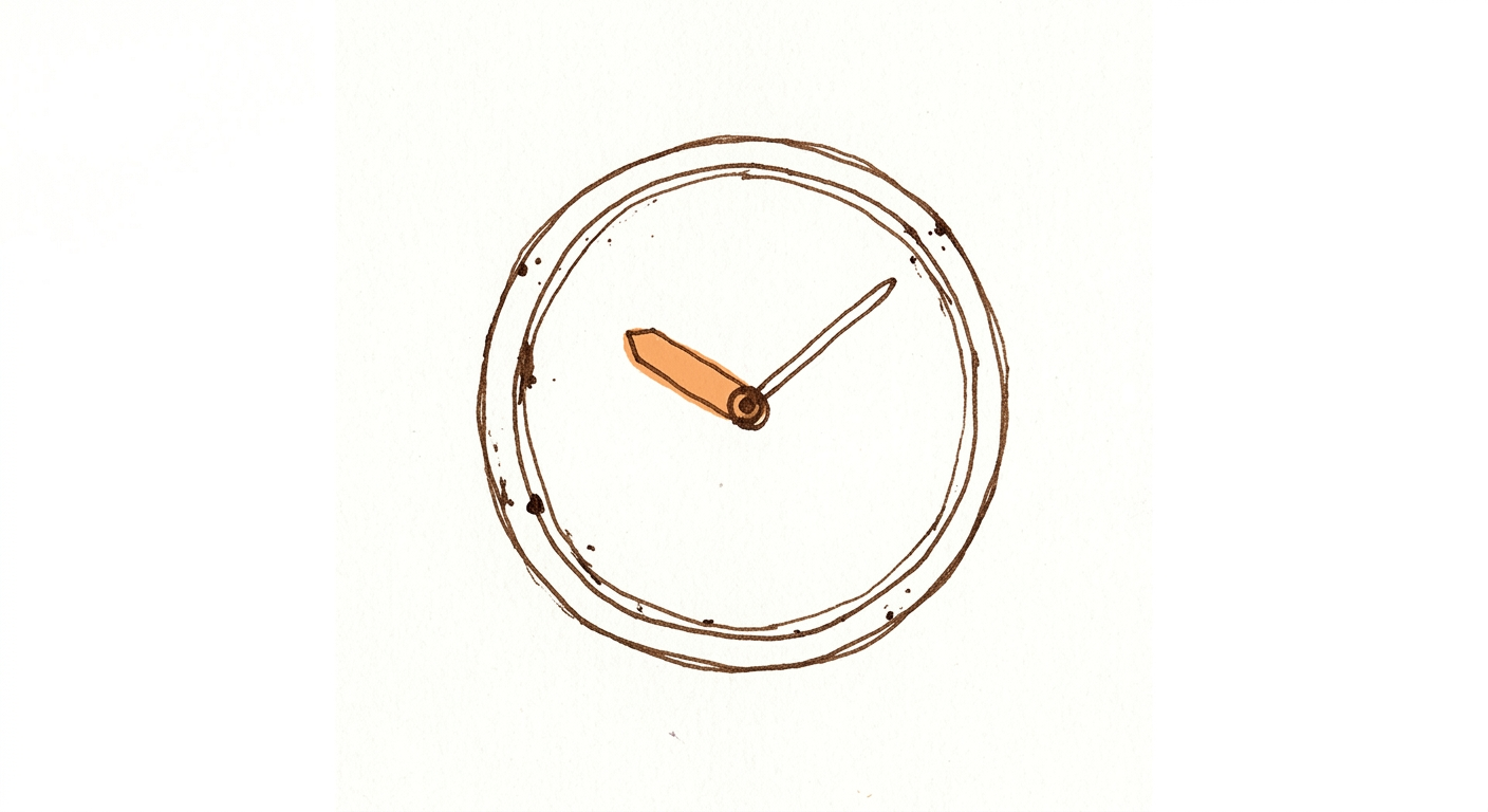 Hand-drawn clock with an orange hour hand