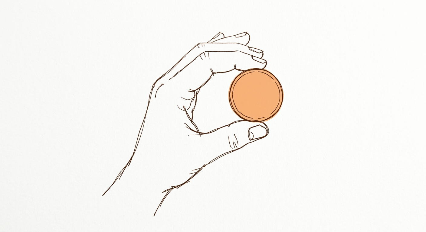 Hand-drawn hand holding an orange coin